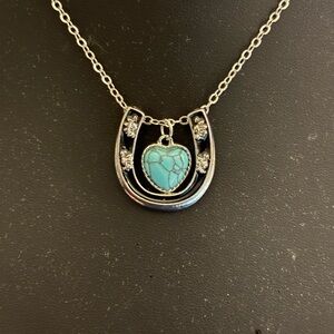 Turquoise Heart Horseshoe Pendant Necklace - Women Jewelry